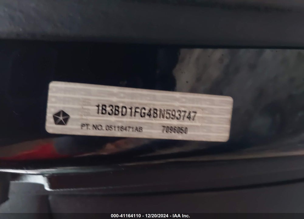 2011 DODGE AVENGER MAINSTREET VIN: 1B3BD1FG4BN593747