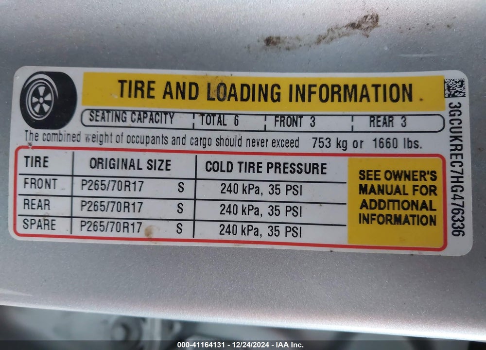 2017 CHEVROLET SILVERADO 1500 VIN: 3GCUKREC7HG476336