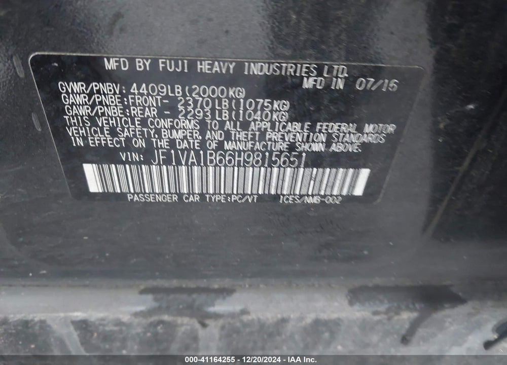 2017 SUBARU WRX VIN: JF1VA1B66H9815651