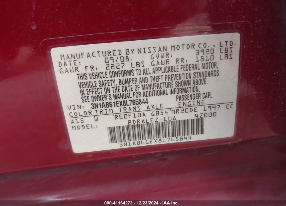 2008 NISSAN SENTRA 2.0S VIN: 3N1AB61EX8L765844