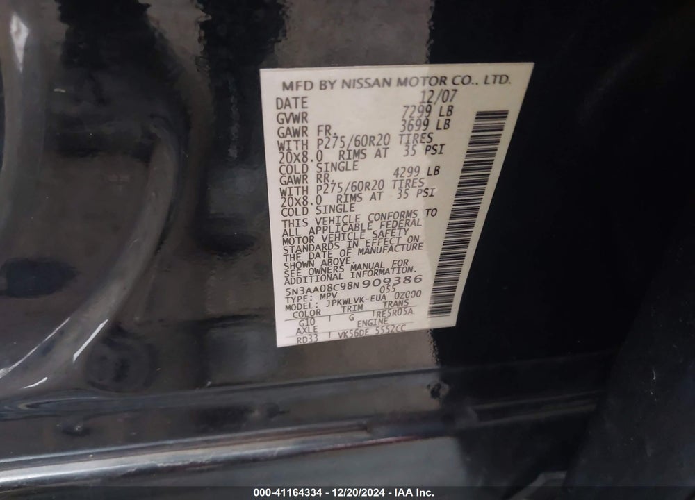 2008 INFINITI QX56 VIN: 5N3AA08C98N909386
