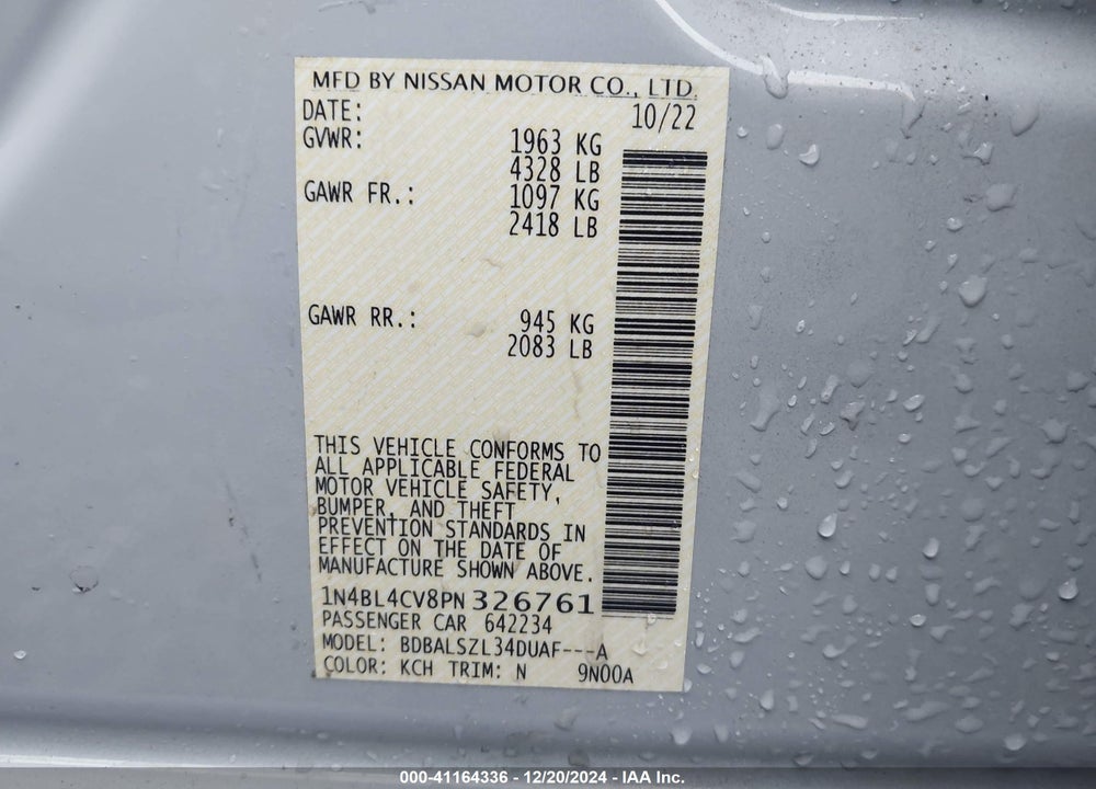 2023 NISSAN ALTIMA SR FWD VIN: 1N4BL4CV8PN326761