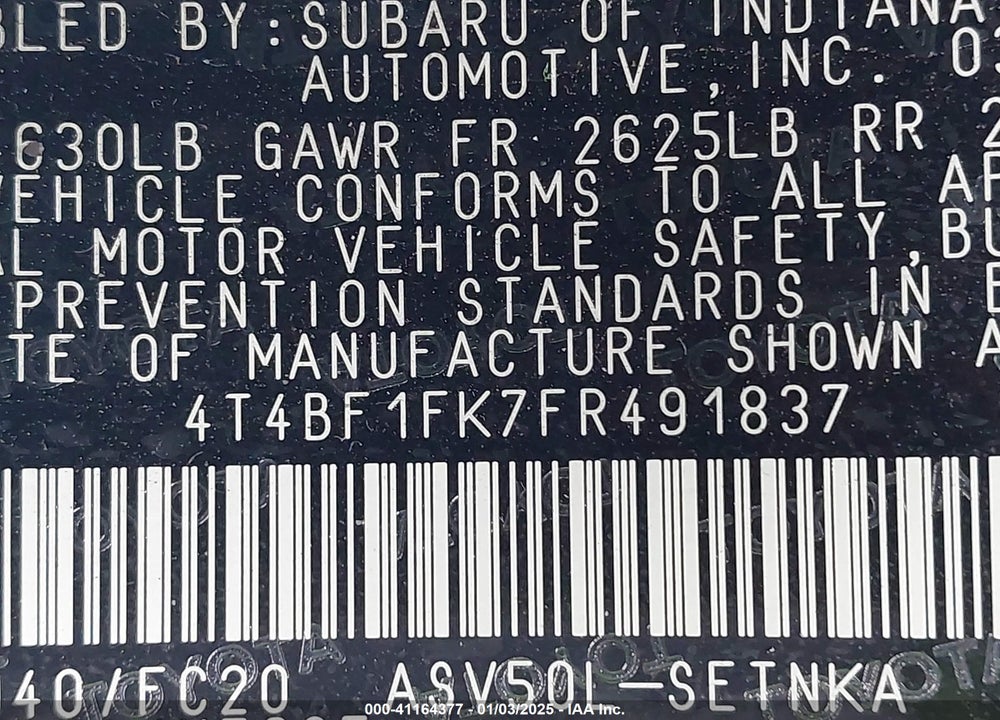 2015 TOYOTA CAMRY LE VIN: 4T4BF1FK7FR491837
