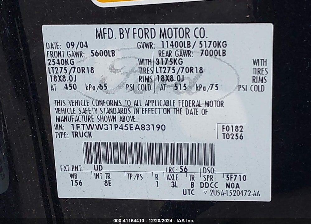 2005 FORD F-350 LARIAT/XL/XLT VIN: 1FTWW31P45EA83190