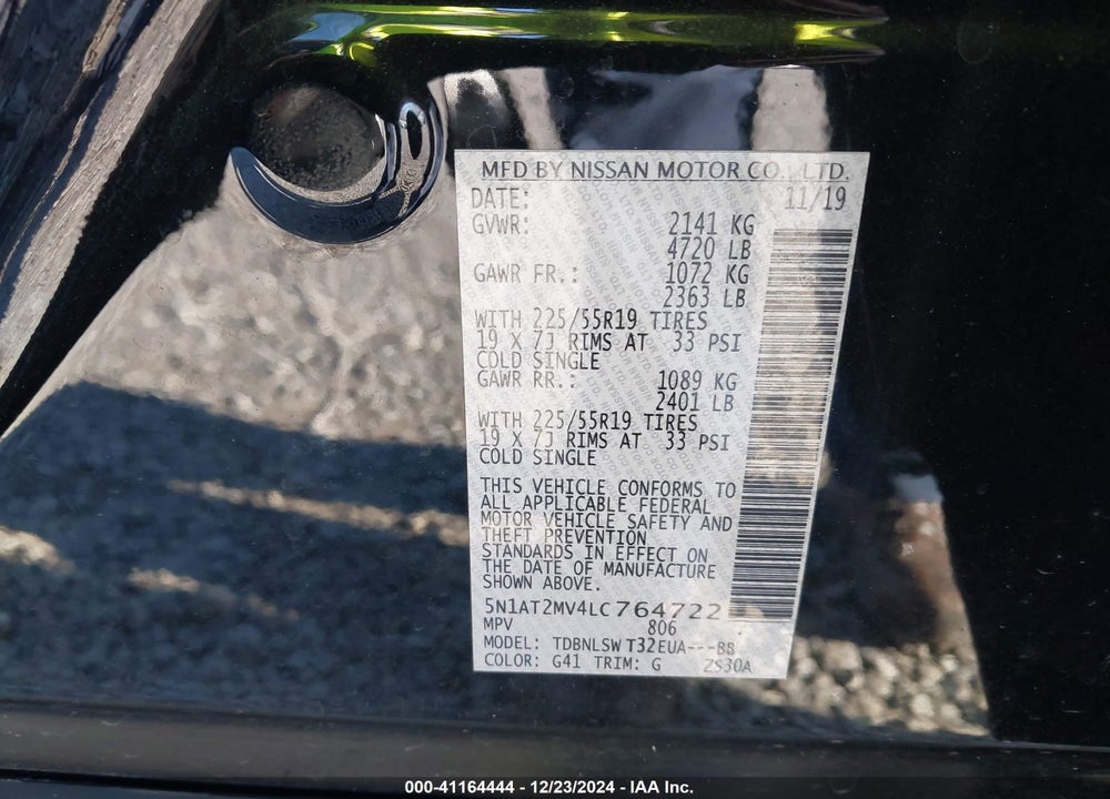 2020 NISSAN ROGUE SL INTELLIGENT AWD VIN: 5N1AT2MV4LC764722