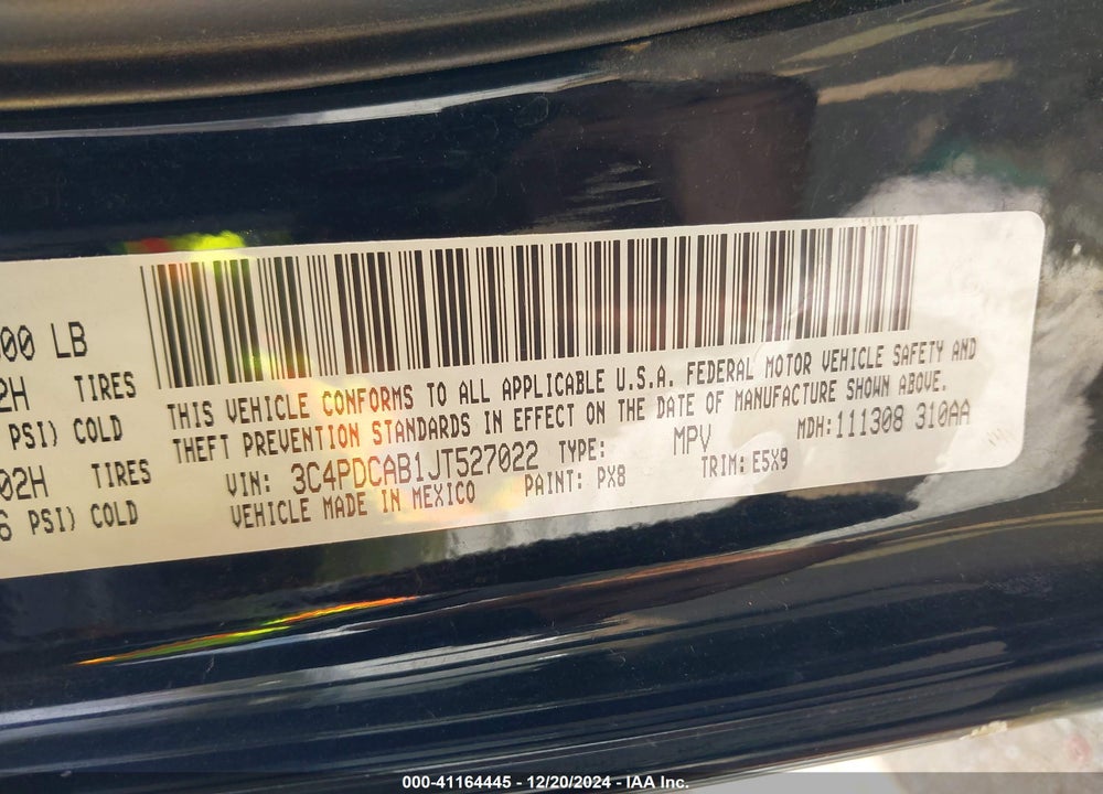 2018 DODGE JOURNEY SE VIN: 3C4PDCAB1JT527022