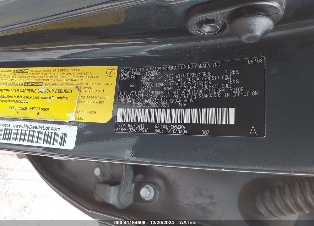 2009 LEXUS RX 350 VIN: 2T2GK31U89C073675