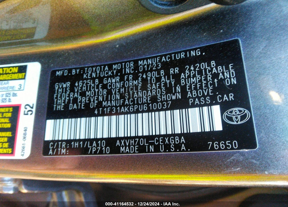 2023 TOYOTA CAMRY VIN: 4T1F31AK6PU610037