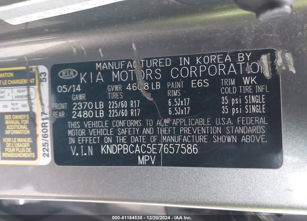 2014 KIA SPORTAGE LX VIN: KNDPBCAC5E7657586