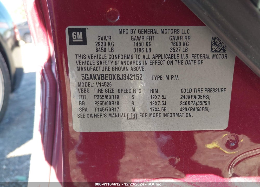 2011 BUICK ENCLAVE VIN: 5GAKVBEDXBJ342152