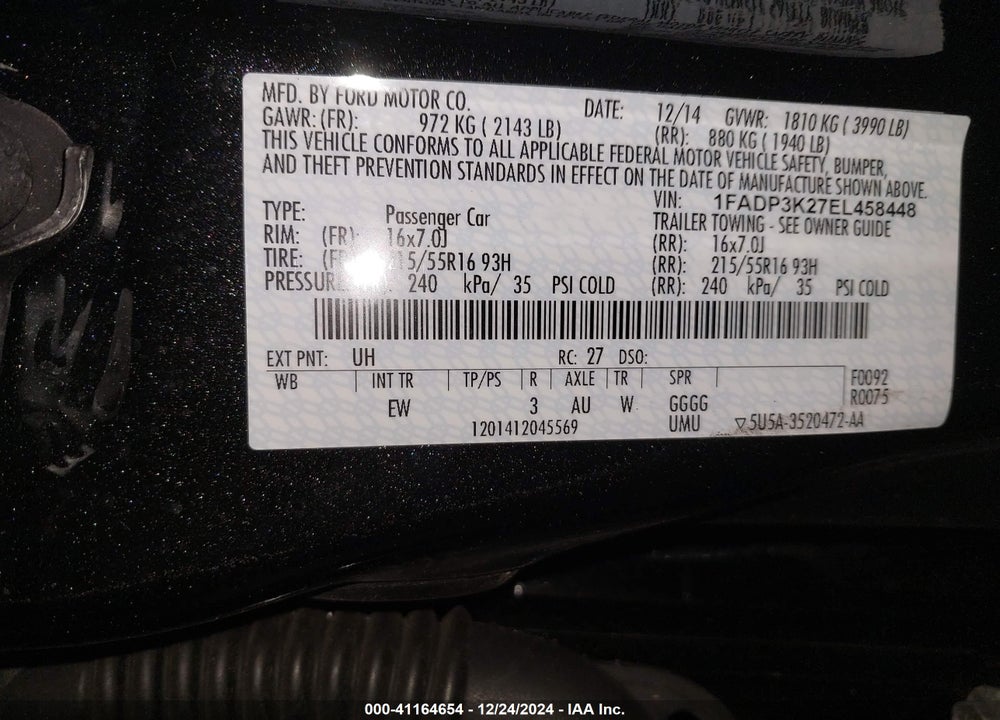 2014 FORD FOCUS SE VIN: 1FADP3K27EL458448