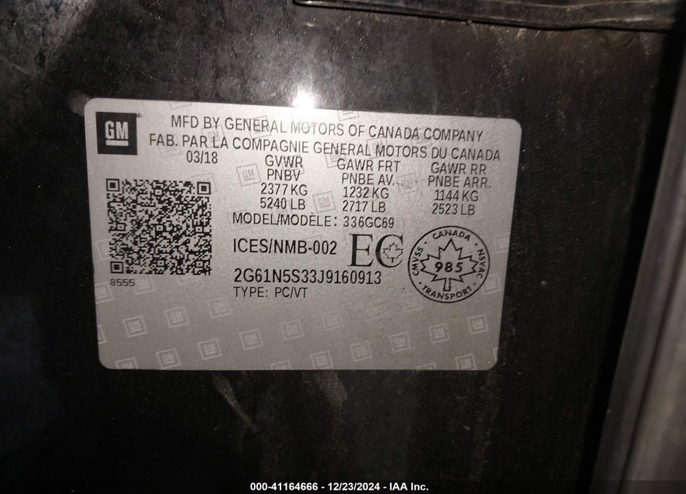 2018 CADILLAC XTS VIN: 2G61N5S33J9160913