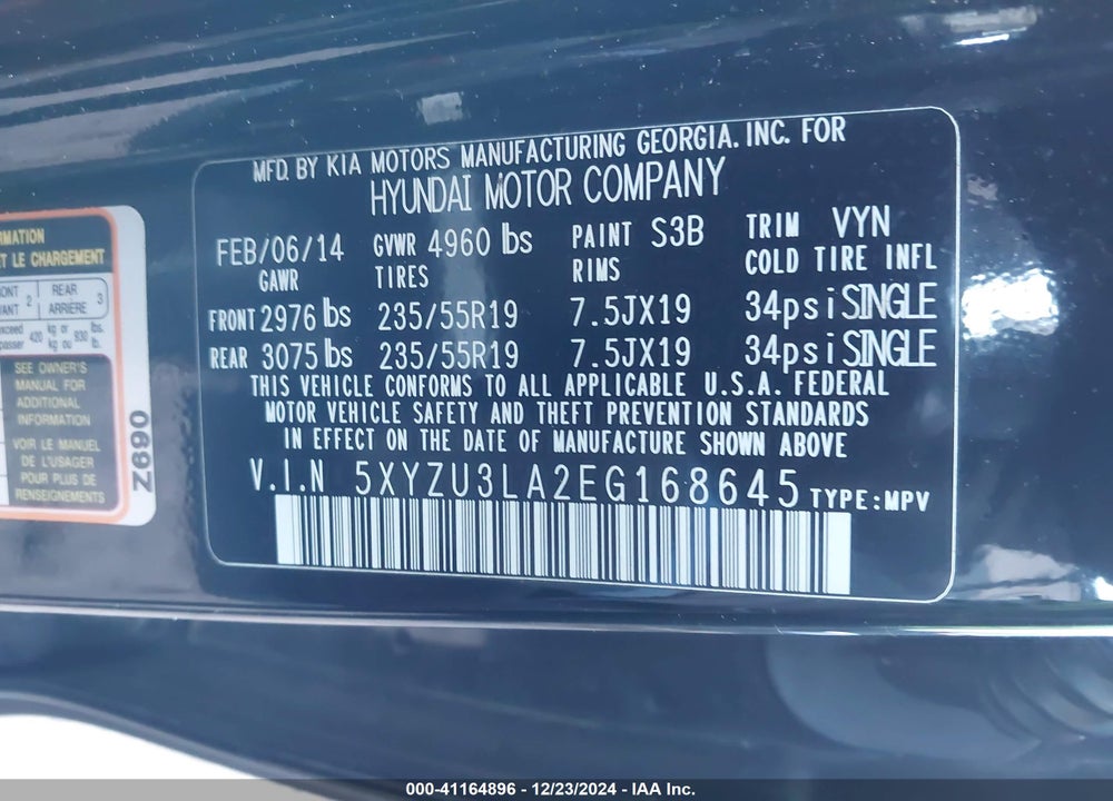 2014 HYUNDAI SANTA FE SPORT 2.0L TURBO VIN: 5XYZU3LA2EG168645