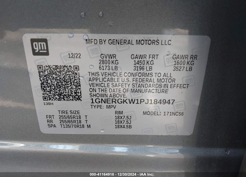 2023 CHEVROLET TRAVERSE FWD LT CLOTH VIN: 1GNERGKW1PJ184947