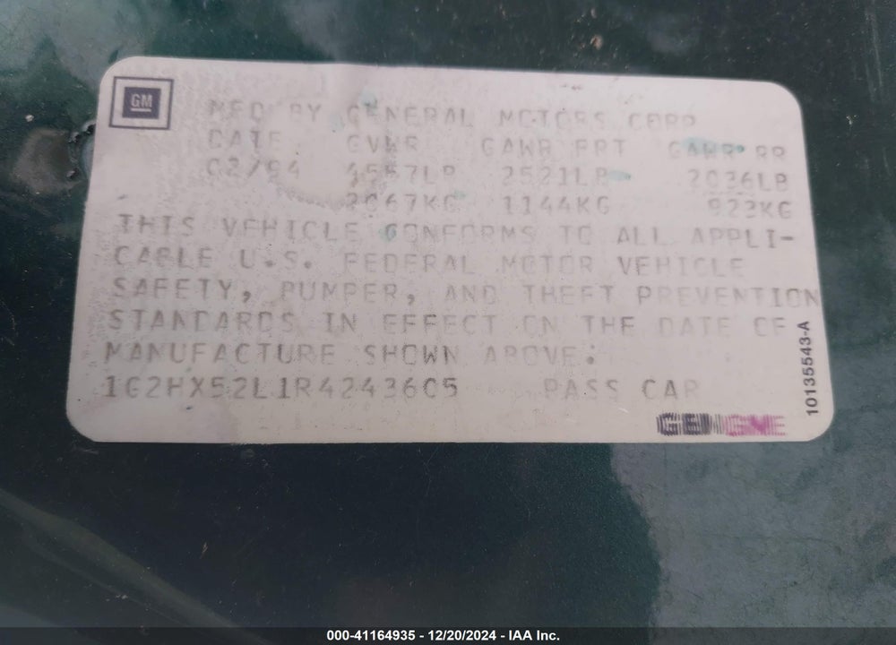 1994 PONTIAC BONNEVILLE SE VIN: 1G2HX52L1R4243605