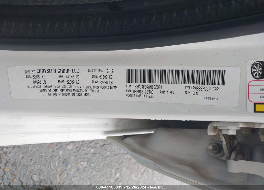 2010 DODGE AVENGER VIN: 1B3CC4FB4AN182991