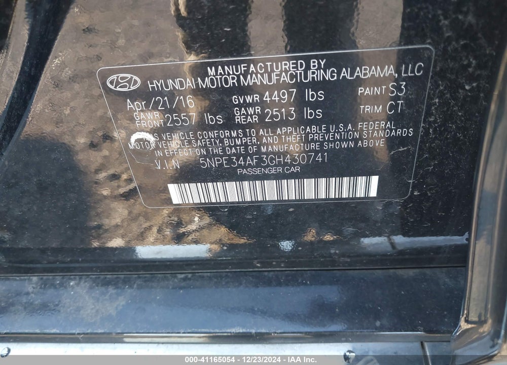 2016 HYUNDAI SONATA VIN: 5NPE34AF3GH430741