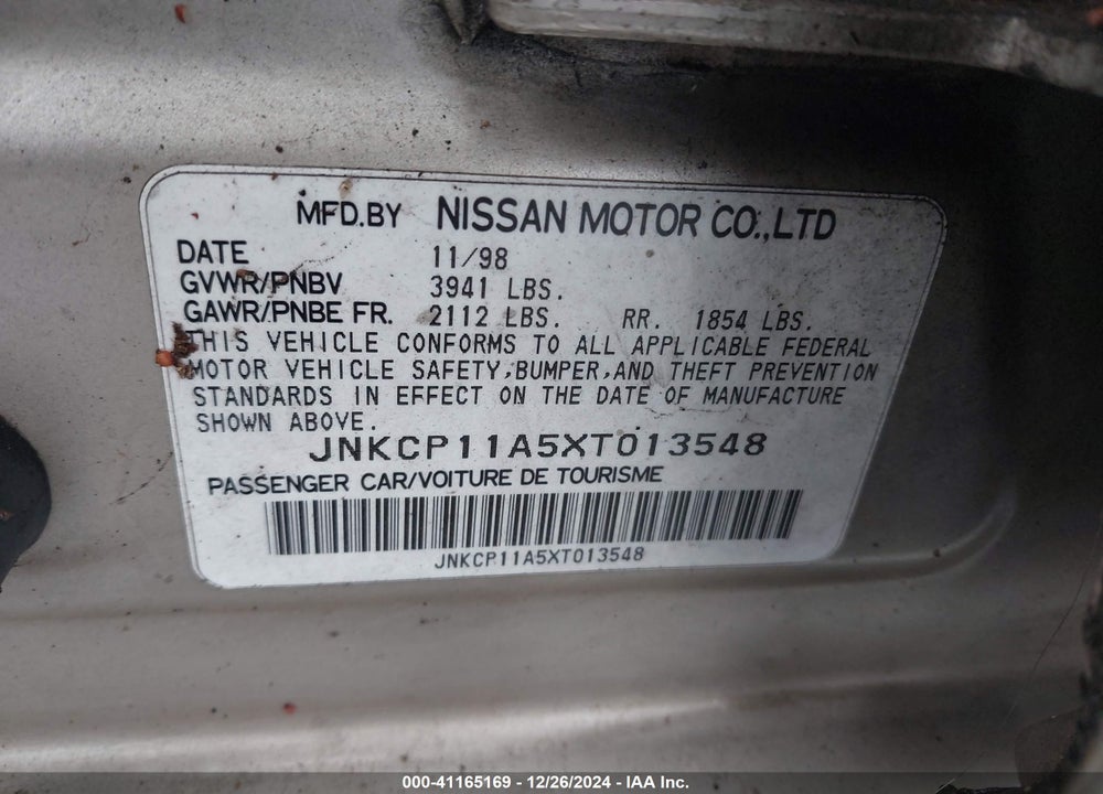 1999 INFINITI G20 STANDARD/TOURING VIN: JNKCP11A5XT013548