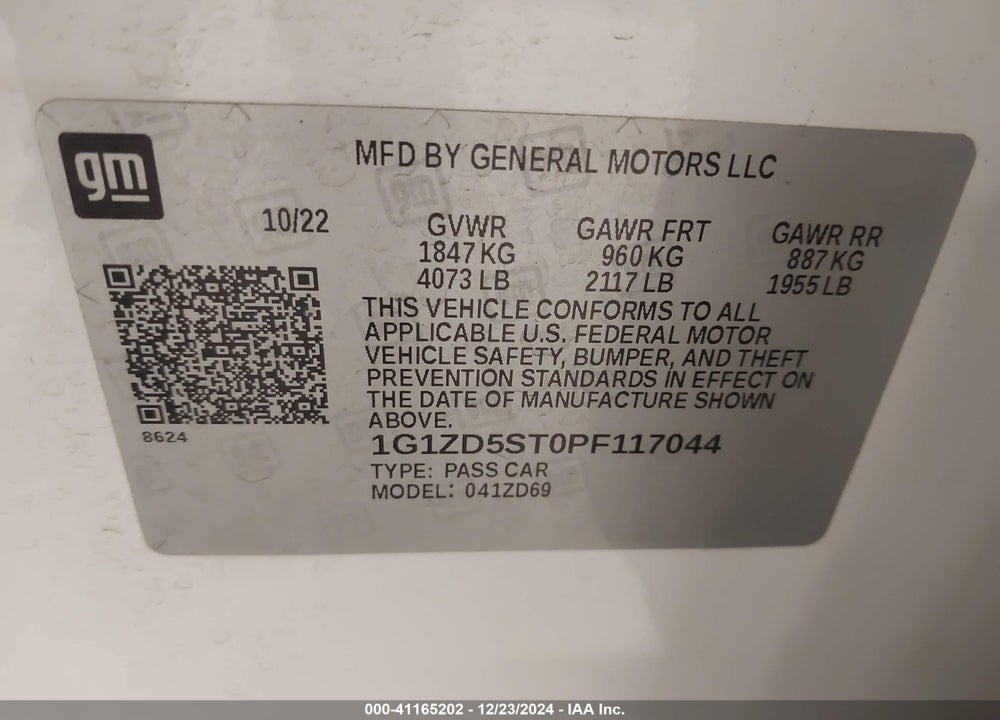 2023 CHEVROLET MALIBU VIN: 1G1ZD5ST0PF117044