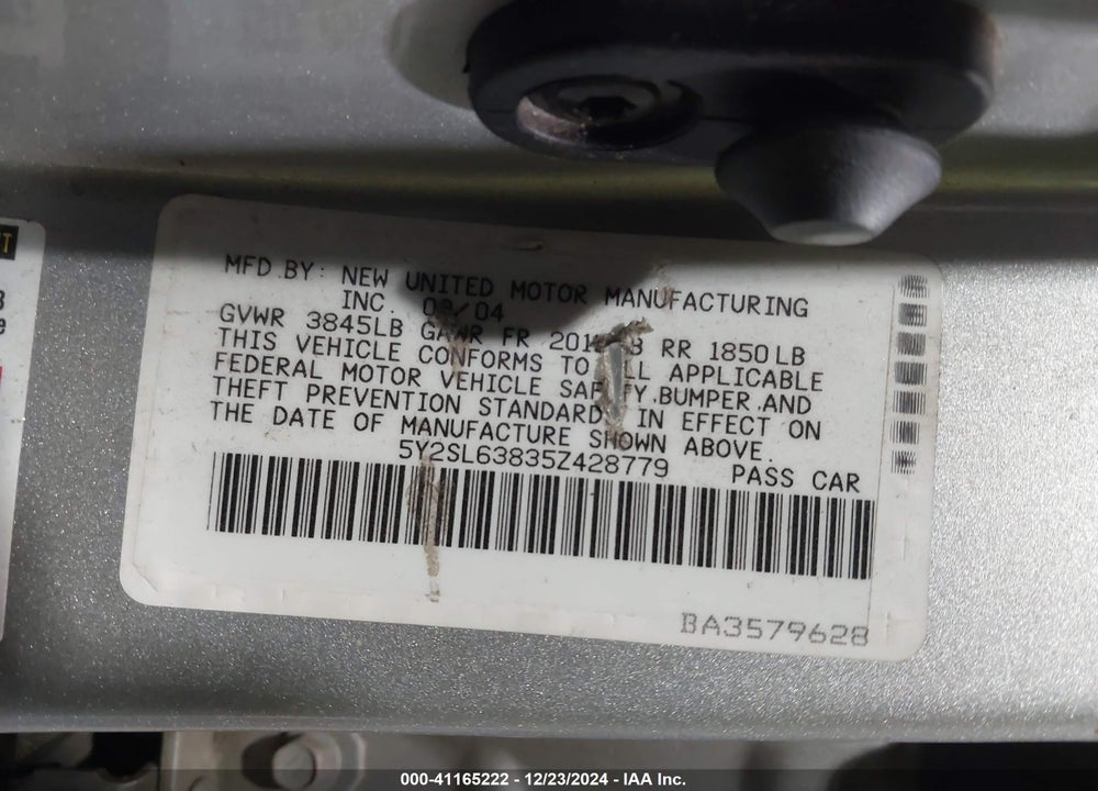 2005 PONTIAC VIBE VIN: 5Y2SL63835Z428779