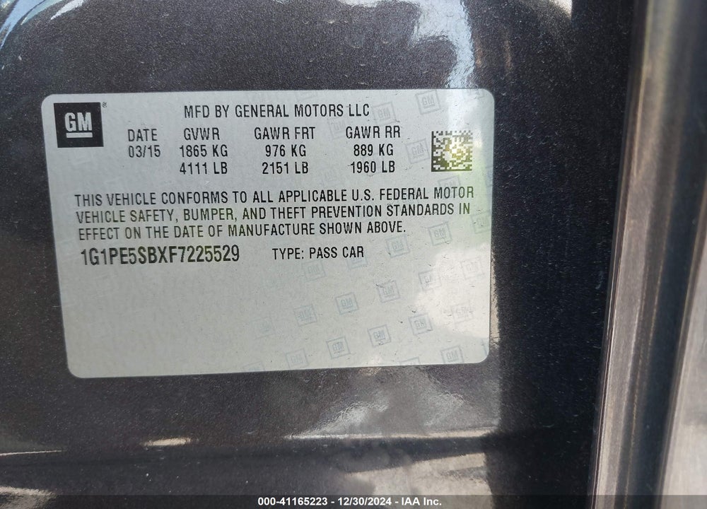 2015 CHEVY CRUZ VIN: 1G1PE5SBXF7225529