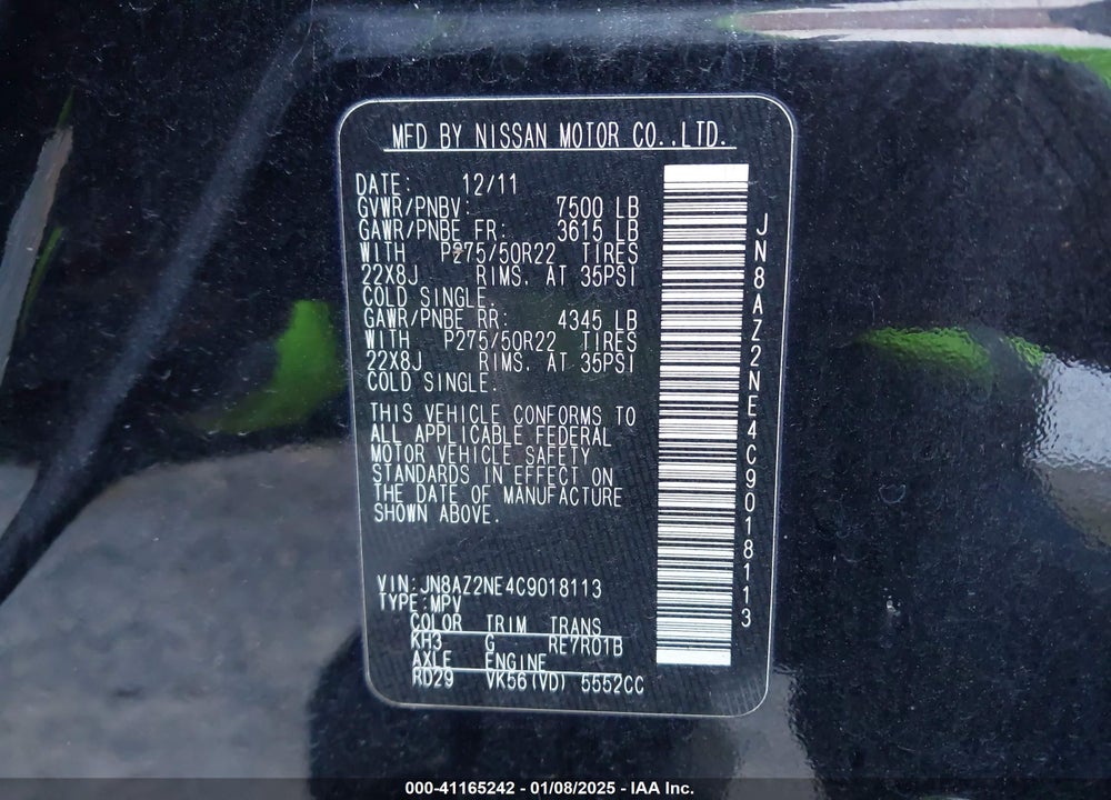 2012 INFINITI QX56 VIN: JN8AZ2NE4C9018113