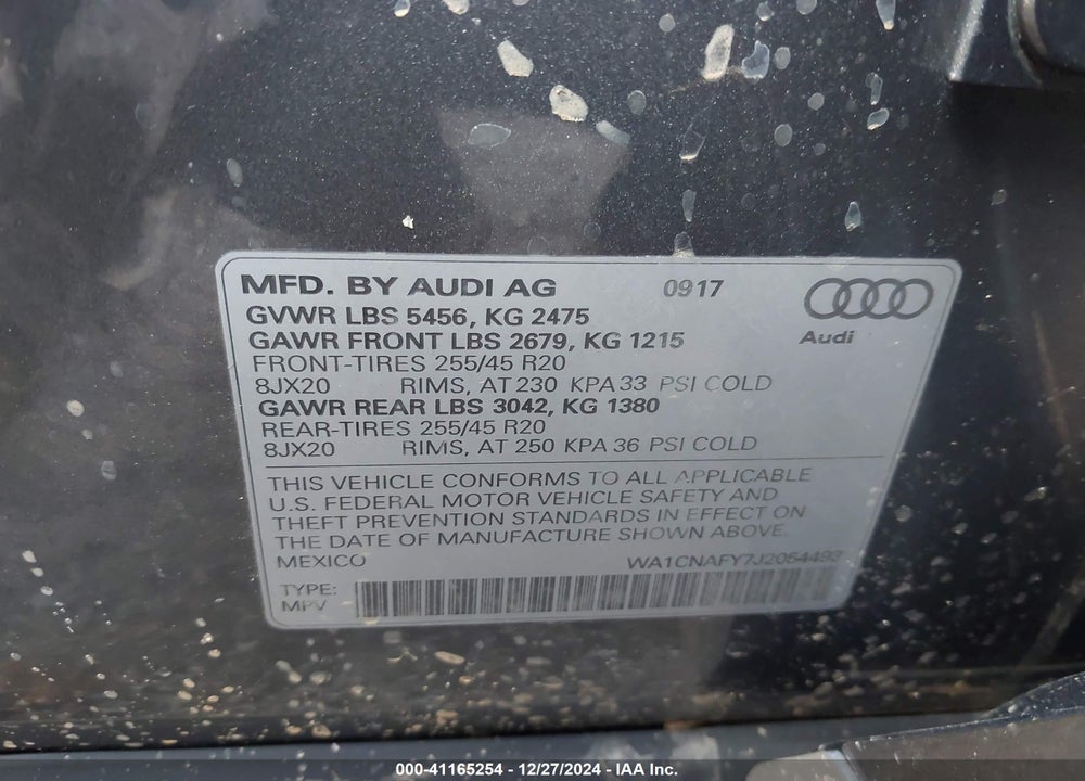 2018 AUDI Q5 2.0T PREMIUM VIN: WA1CNAFY7J2054493