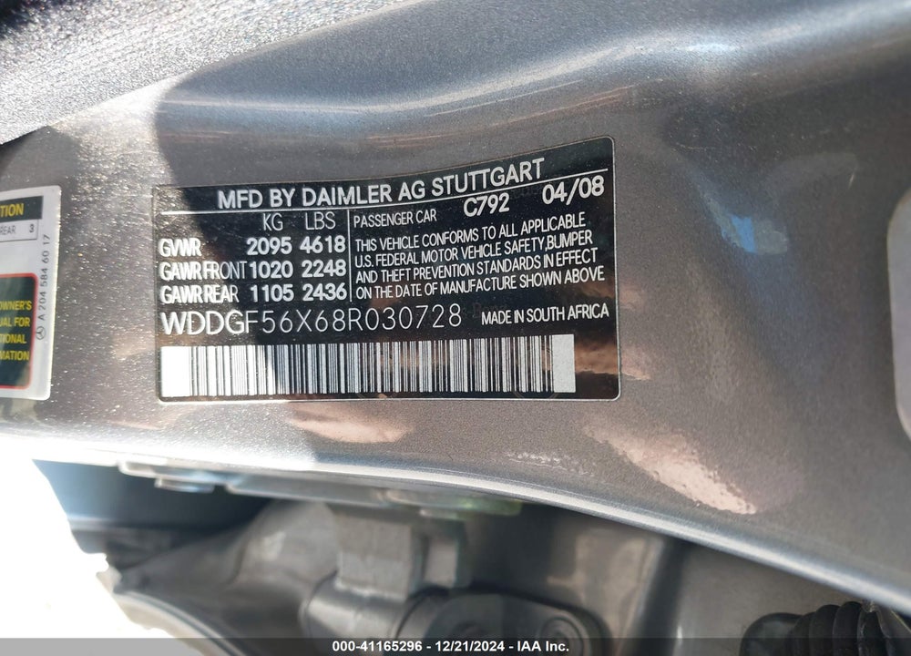 2008 MERCEDES-BENZ C 350 VIN: WDDGF56X68R030728