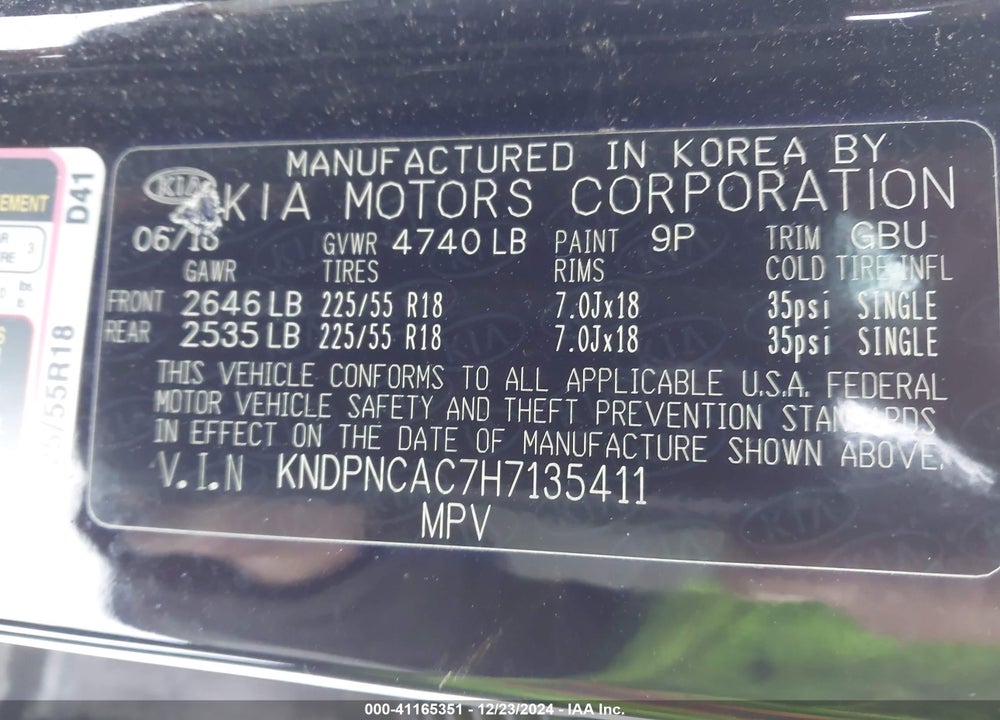 2017 KIA SPORTAGE EX VIN: KNDPNCAC7H7135411