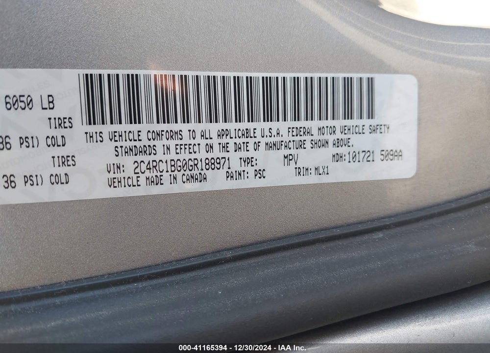 2016 CHRYSLER TOWN & COUNTRY TOURING VIN: 2C4RC1BG0GR188971