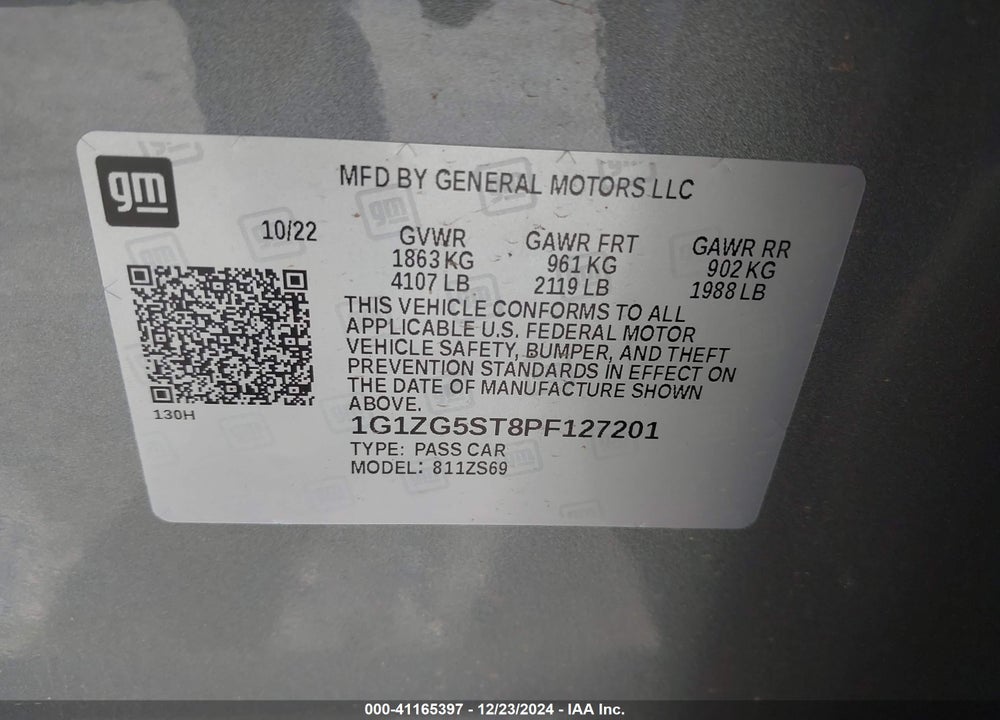 2023 CHEVROLET MALIBU FWD RS VIN: 1G1ZG5ST8PF127201