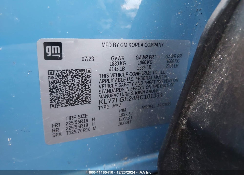 2024 CHEVROLET TRAX 1RS VIN: KL77LGE24RC101334