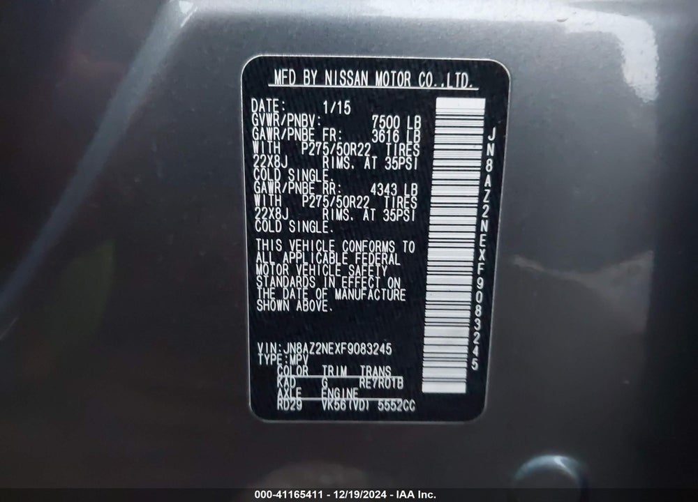 2015 INFINITI QX80 VIN: JN8AZ2NEXF9083245