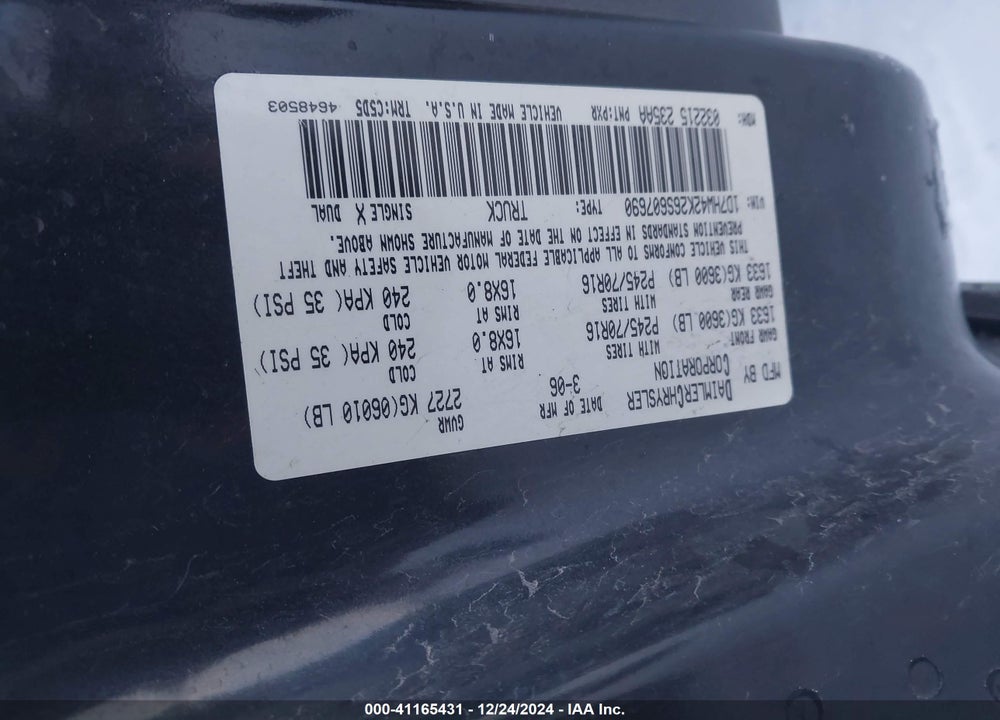 2006 DODGE DAKOTA SLT VIN: 1D7HW42K26S607690