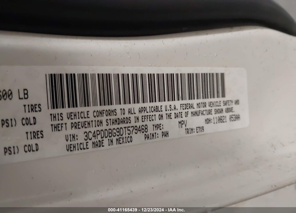 2013 DODGE JOURNEY SXT VIN: 3C4PDDBG9DT579468