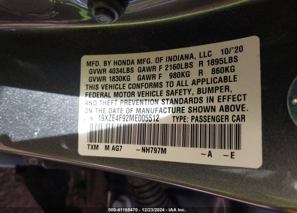 2021 HONDA INSIGHT VIN: 19XZE4F92ME005512