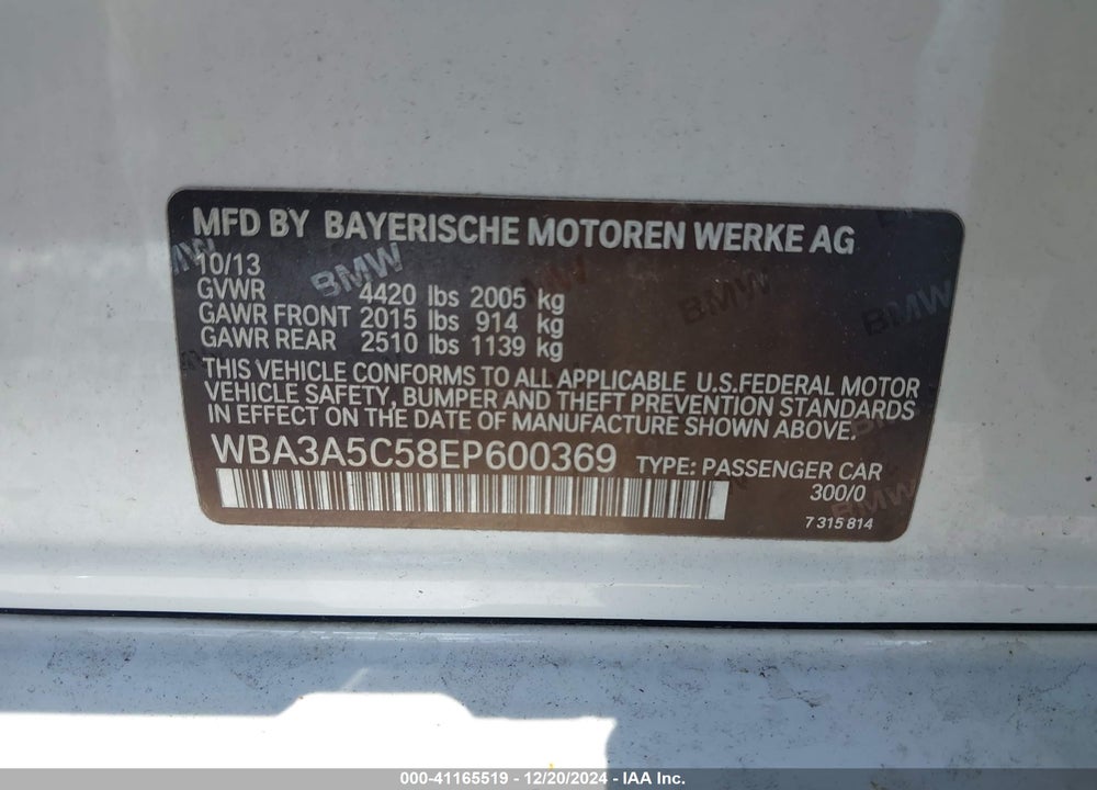 2014 BMW 328I VIN: WBA3A5C58EP600369