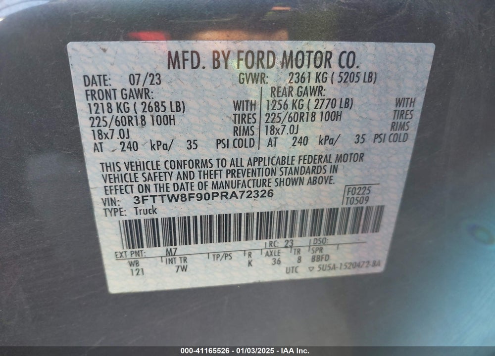 2023 FORD MAVERICK XLT VIN: 3FTTW8F90PRA72326