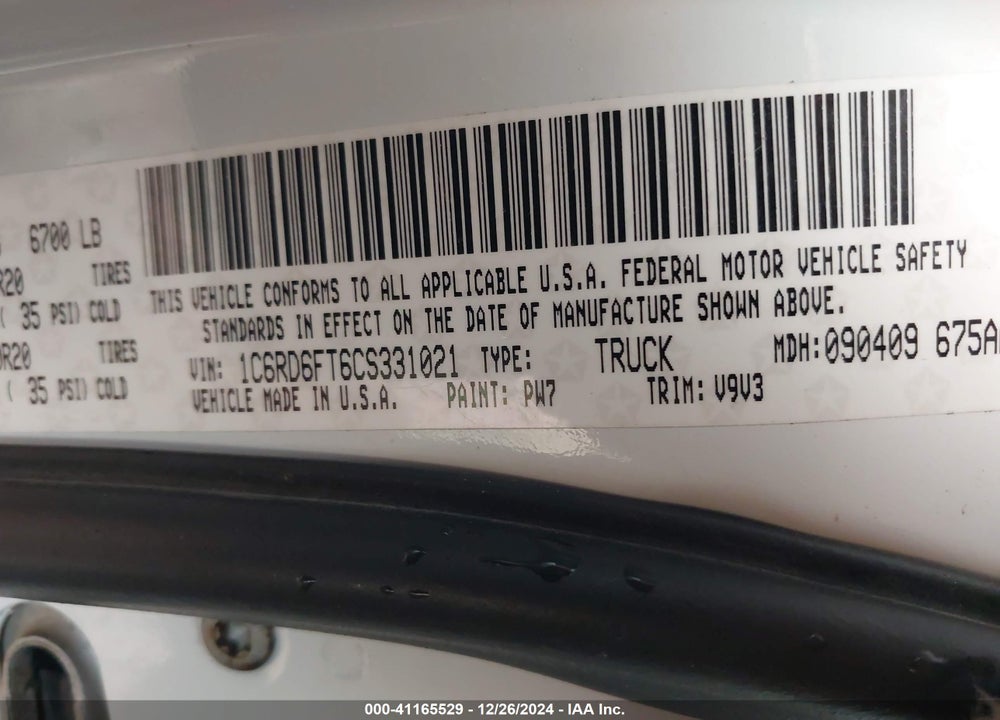 2012 RAM 1500 ST VIN: 1C6RD6FT6CS331021