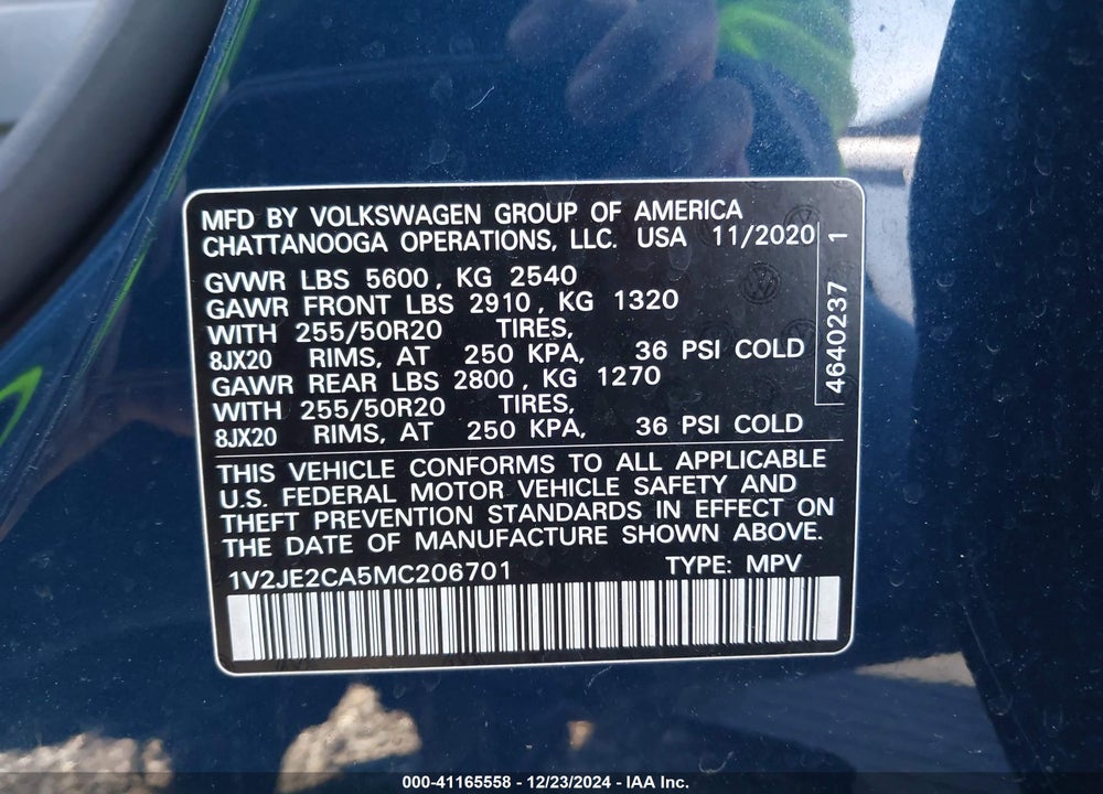 2021 VOLKSWAGEN ATLAS CROSS SPORT VIN: 1V2JE2CA5MC206701