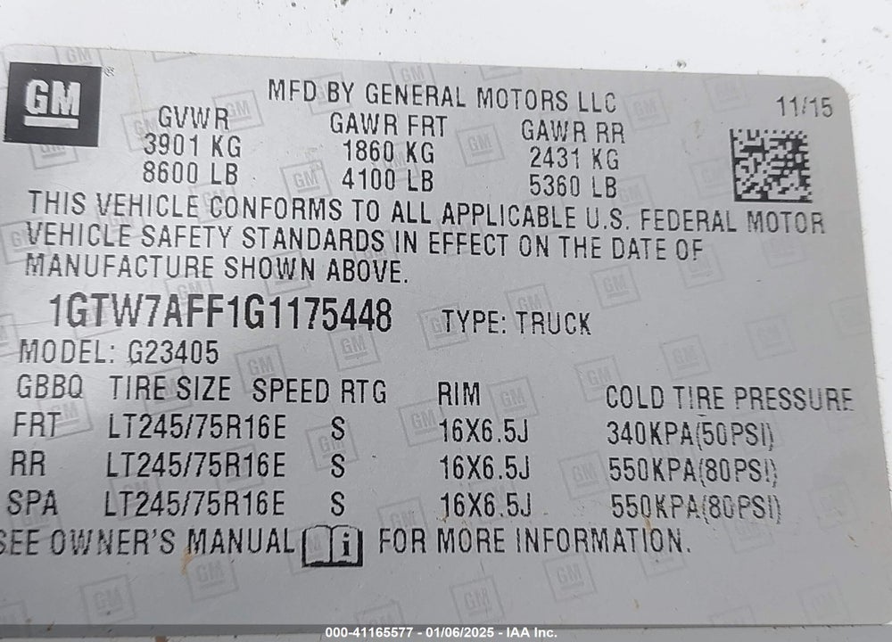2016 GMC SAVANA 2500 WORK VAN VIN: 1GTW7AFF1G1175448