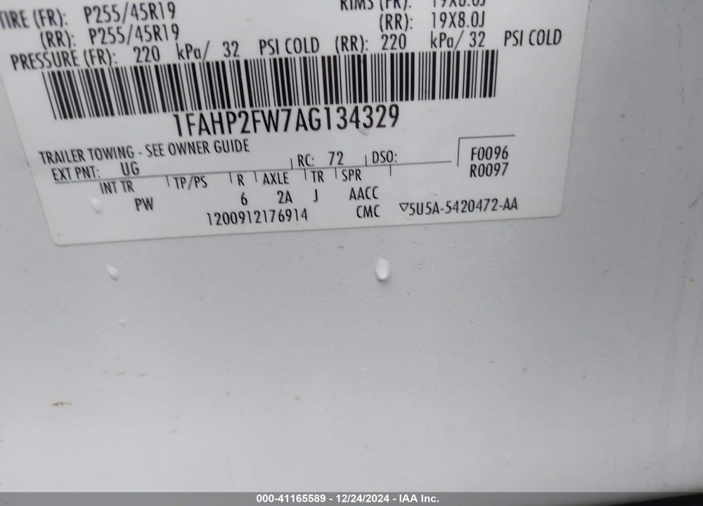 2010 FORD TAURUS VIN: 1FAHP2FW7AG134329