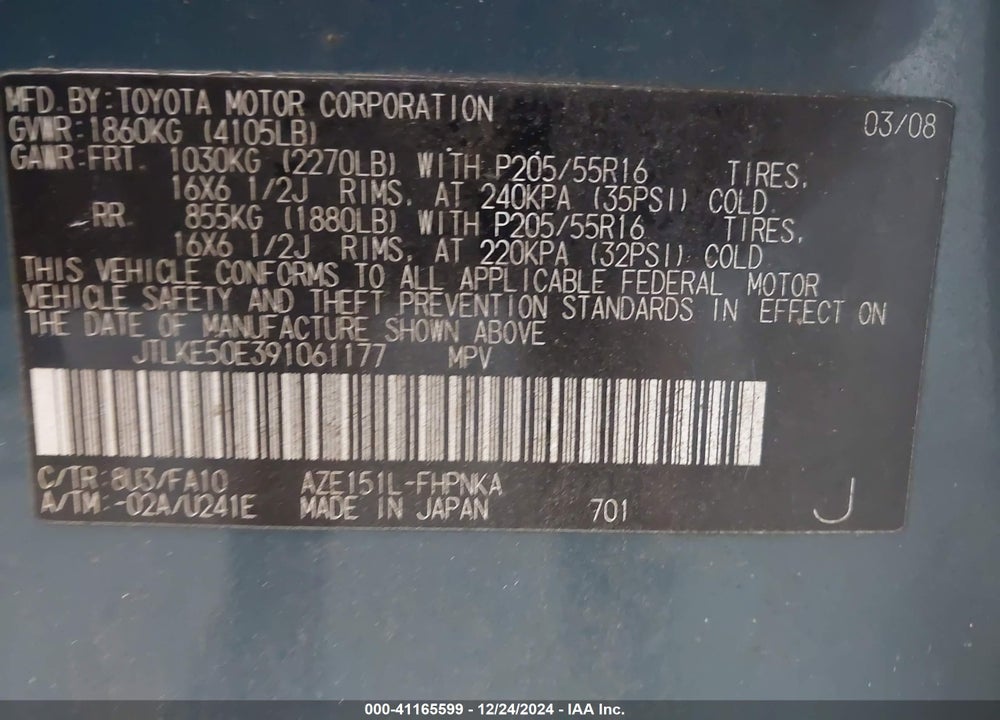 2009 SCION XB VIN: JTLKE50E391061177