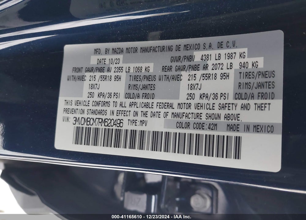 2024 MAZDA CX-30 VIN: 3MVDMBCM7RM620496