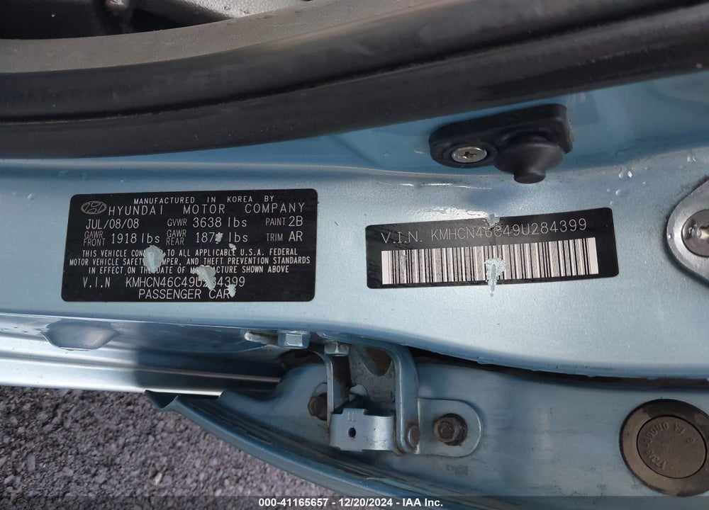 2009 HYUNDAI ACCENT VIN: KMHCN46C49U284399