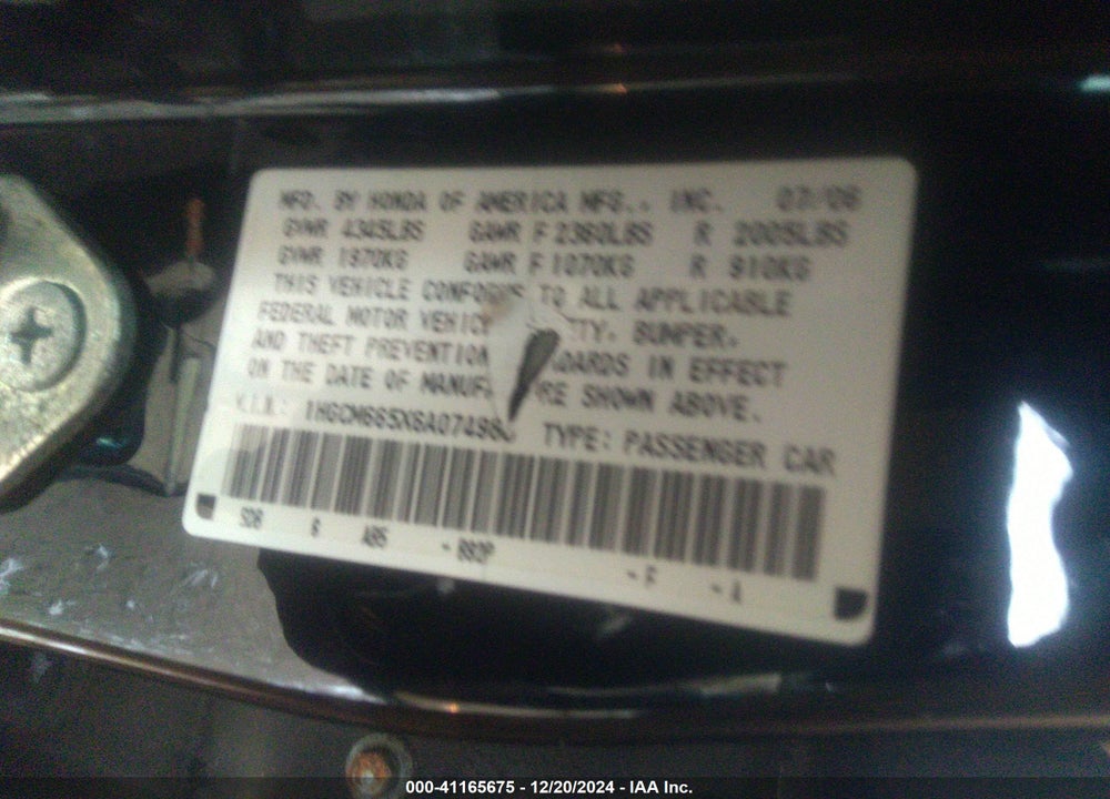 2006 HONDA ACCORD 3.0 EX VIN: 1HGCM665X6A074988