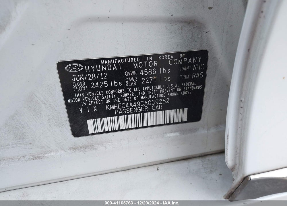 2012 HYUNDAI SONATA HYBRID VIN: KMHEC4A49CA039282
