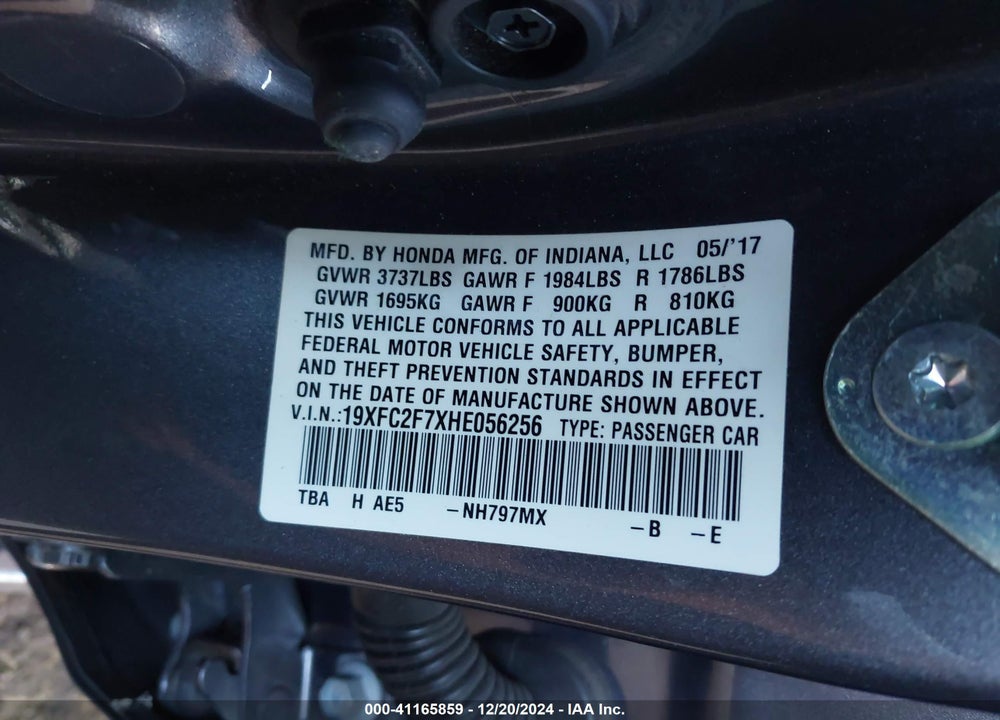 2017 HONDA CIVIC EX VIN: 19XFC2F7XHE056256