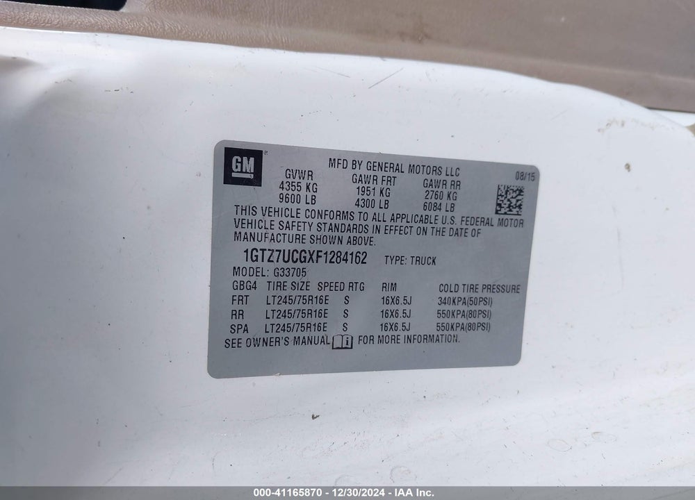 2015 GMC SAVANA 3500 VIN: 1GTZ7UCGXF1284162