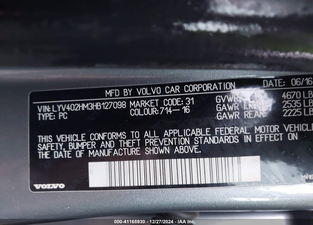 2017 VOLVO S60 INSCRIPTION T5 PLATINUM VIN: LYV402HM3HB127098